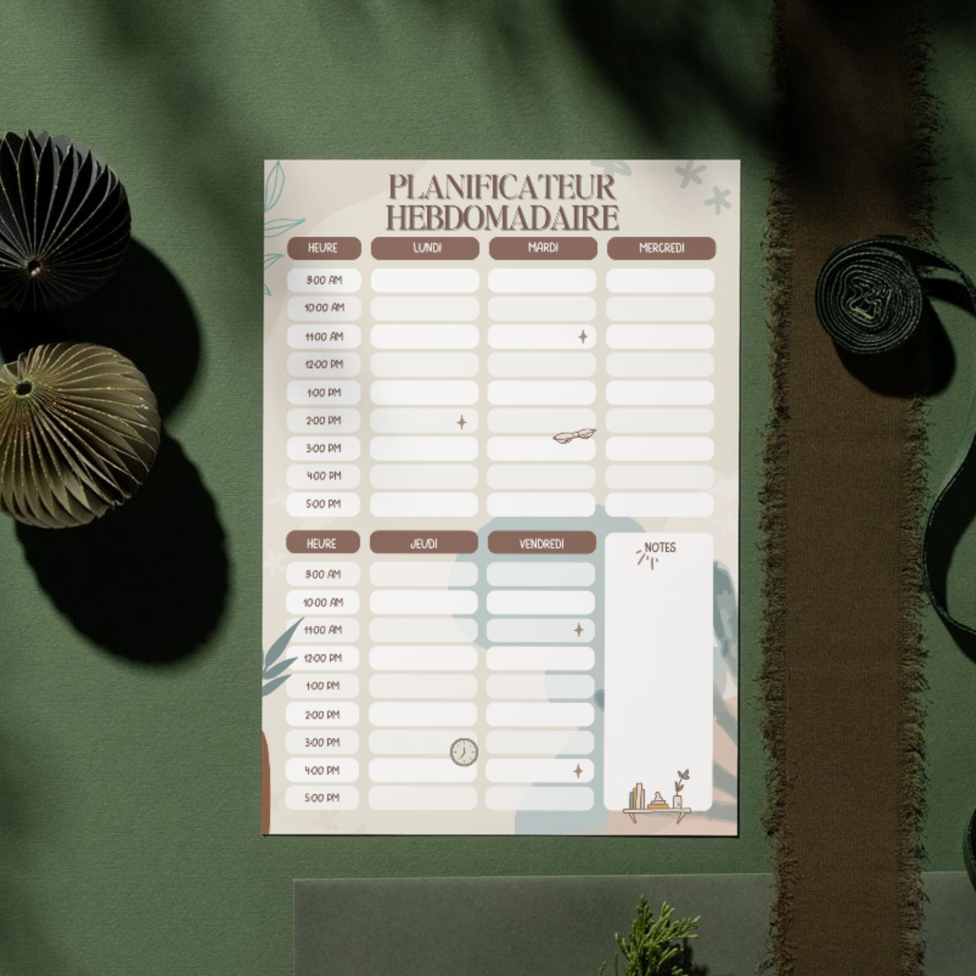 PLANIFICATEUR HEBDOMADAIRE - Déesse Créations Artisanales
