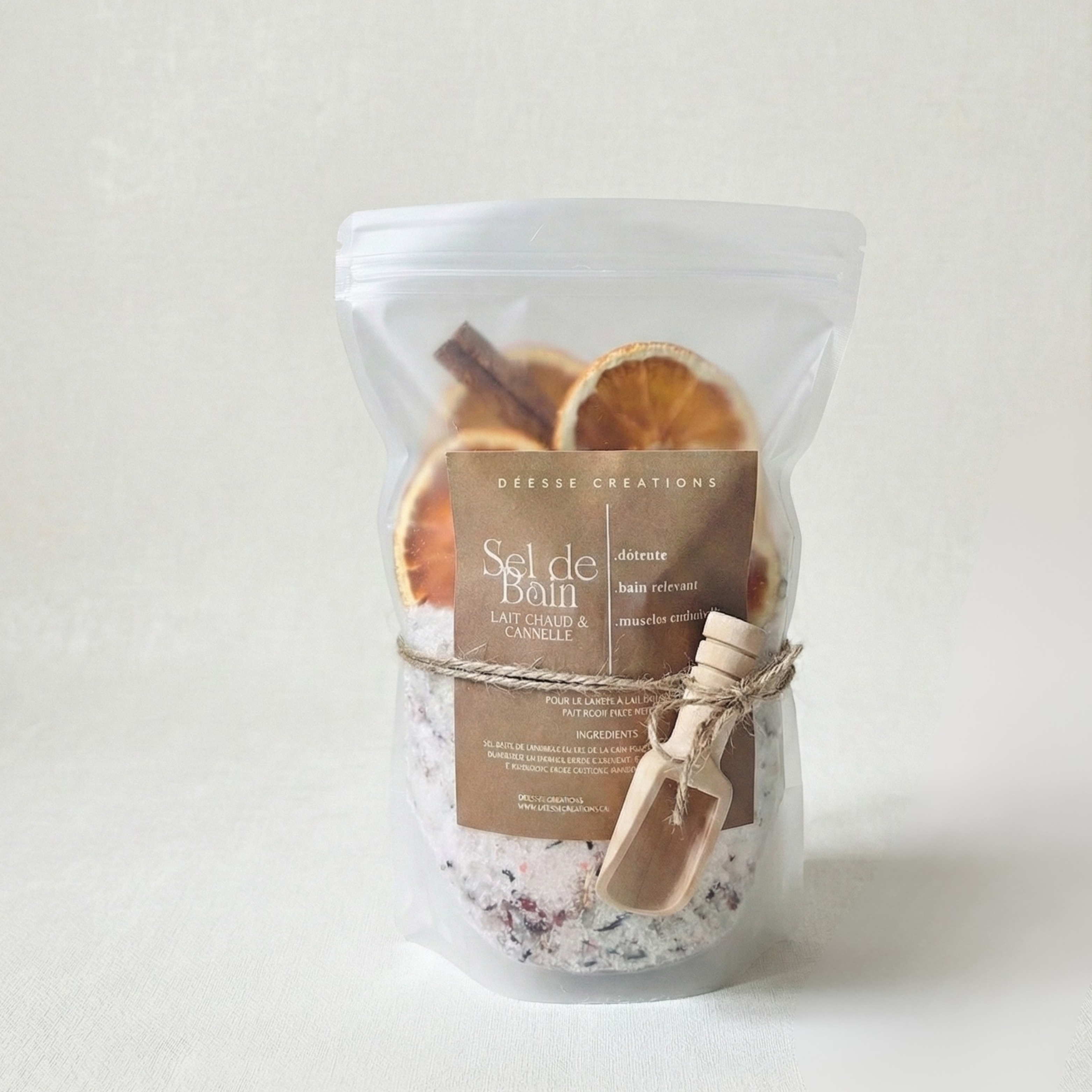 SEL DE BAIN: LAIT CHAUD & CANNELLE - Déesse Créations Artisanales